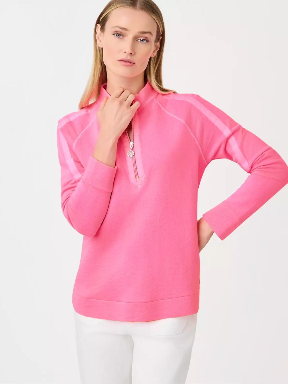 Lilly Pulitzer Ashlee Half-Zip Pullover in pink size medium - NOTE: monogrammed